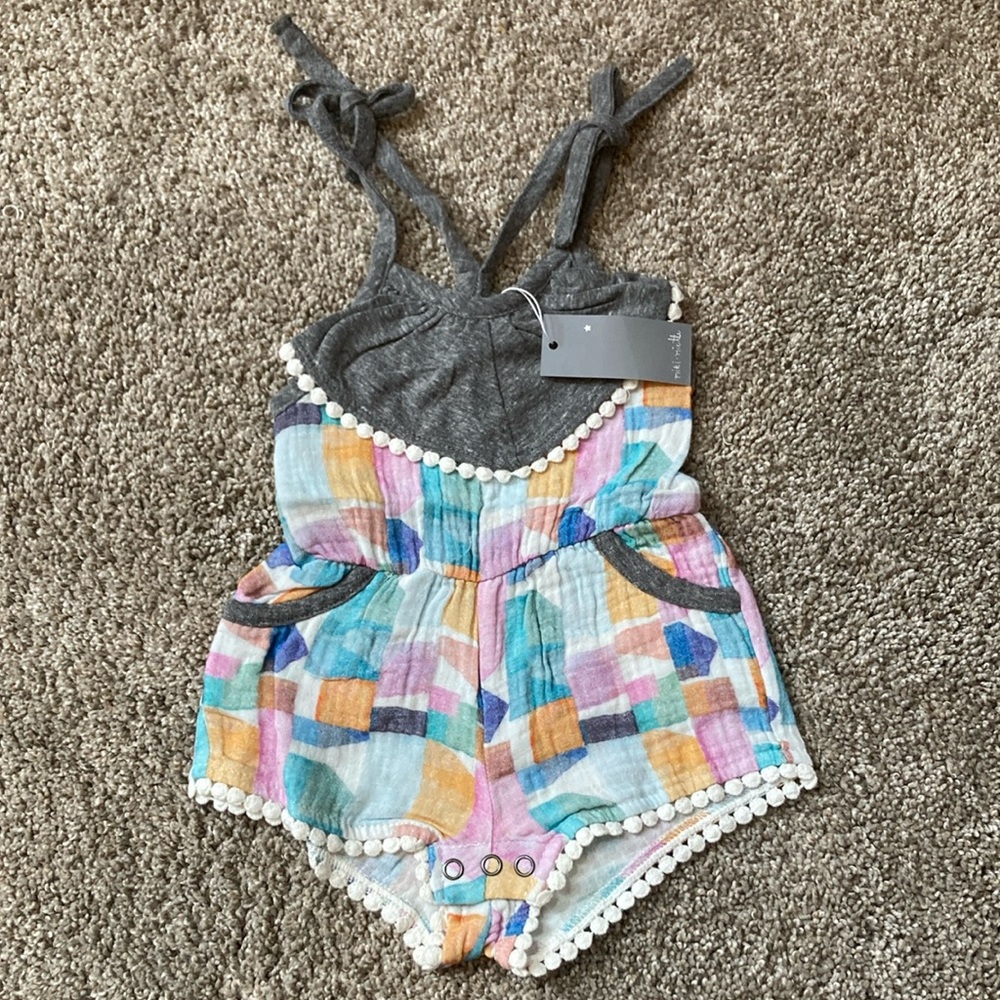 Miki Miette Geometric Romper with pockets 6 months NWT SOLD AT NORDSTROMS